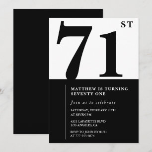 Chic Black and White 71st birthday invitation