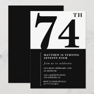 Chic Black and White 74th birthday invitation