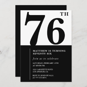 Chic Black and White 76th birthday invitation