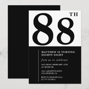 Chic Black and White 88th birthday invitation