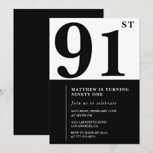 Chic Black and White 91st birthday invitation