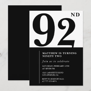 Chic Black and White 92e anniversaire invitation