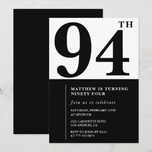 Chic Black and White 94th birthday invitation