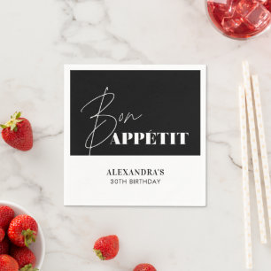 Chic Black and White Bon Appétit Birthday  Napkin