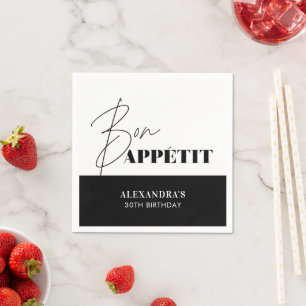 Chic Black and White Bon Appétit Script Birthday  Napkin