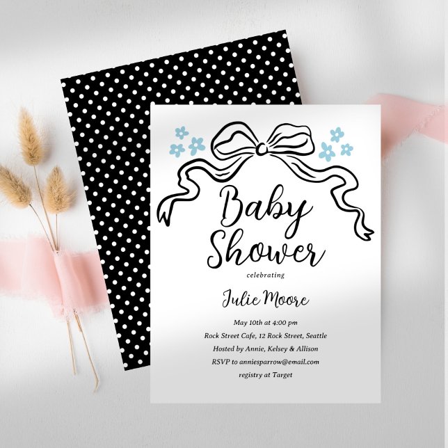 Chic Black and White Bow Baby Shower Invitation (Creator Uploaded)