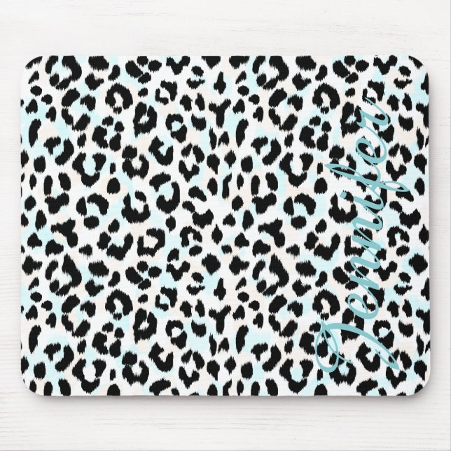 Chic black and white cheetah print monogram mouse pad (Front)