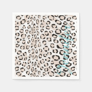 Chic black and white cheetah print monogram napkin