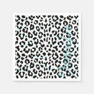 Chic black and white cheetah print monogram napkin