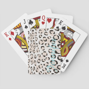 Chic black and white cheetah print monogram playing cards