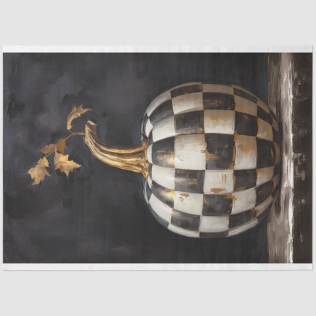 Chic black and white chequered pumpkin and gold st tissue paper (Front)