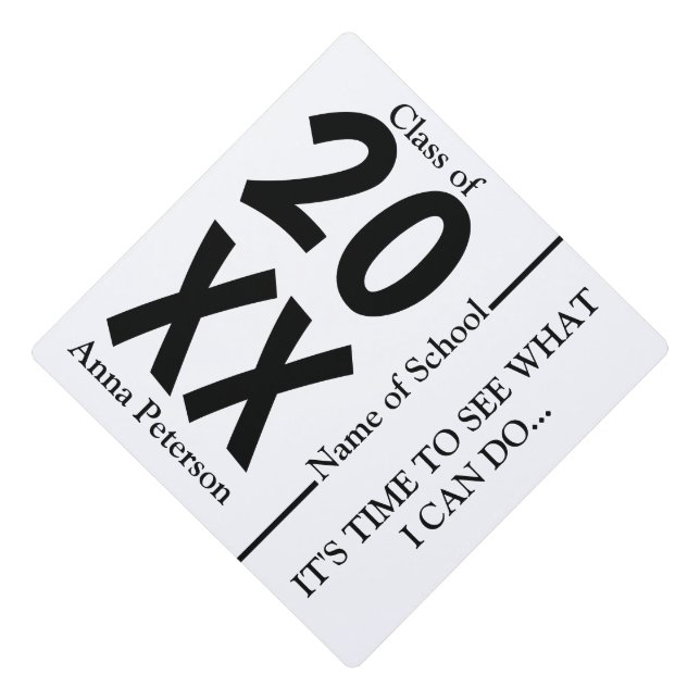 Chic Black and White Custom Graduation  Cap Topper (Front)