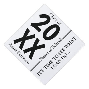 Chic Black and White Custom Graduation  Graduation Cap Topper