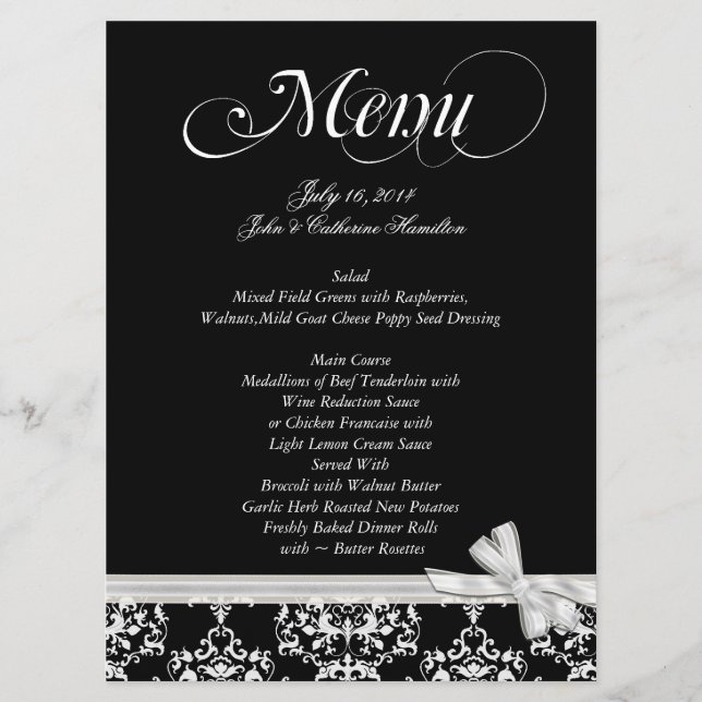 Chic Black and White Custom Wedding Menu (Front)