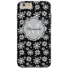 Chic Black and White Daisies Name With Monogram