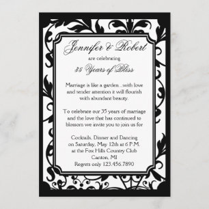Chic Black and White Damask Anniversary Invitation