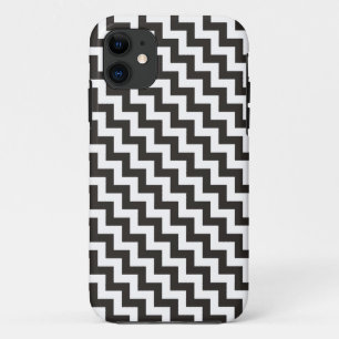 Chic Black and White Diagonal Chevrons iPhone 11 Case