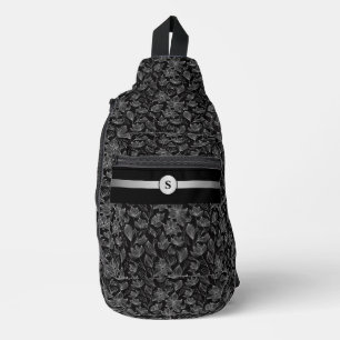 Chic Black and White Floral Personalized Sling Bag