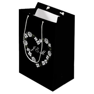 Chic Black and White Floral Wedding Gift Bag