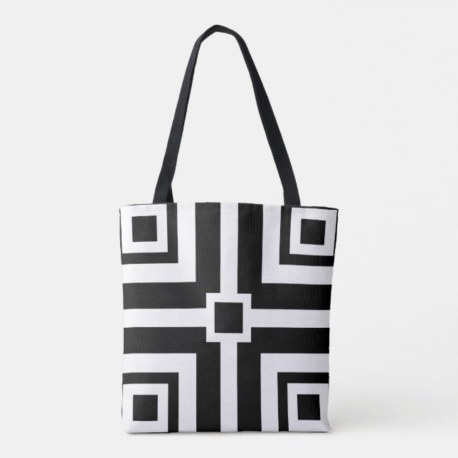 Chic Black and White Geometric Tote Bag (Back)