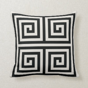 Chic black and white greek key geometric patterns throw pillow