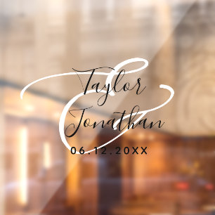 Chic Black And White Minimal Personalized Wedding Window Cling