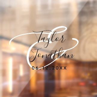 Chic Black And White Minimal Personalized Wedding Window Cling