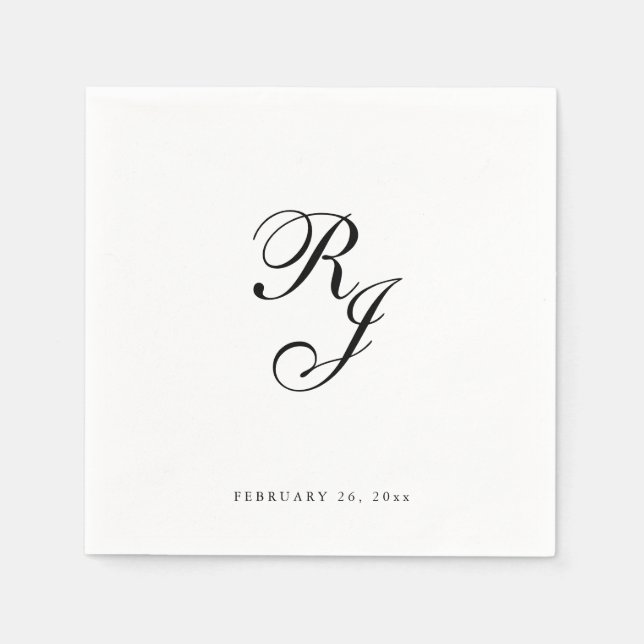 Chic Black and White Monogram Wedding Napkins (Front)