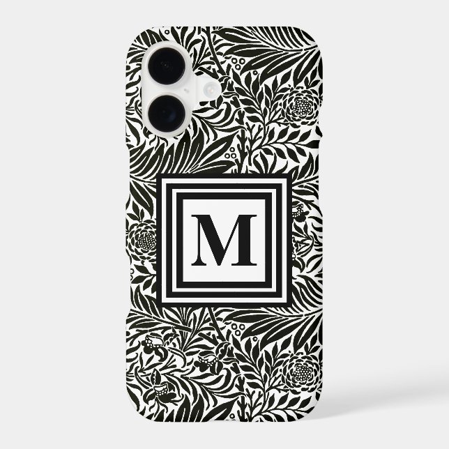 Chic Black and White Monogrammed Botanical Pattern (Back)