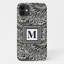 Chic Black and White Monogrammed Botanical Pattern