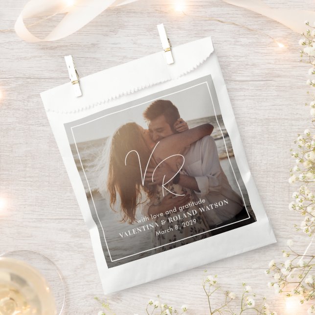 Chic Black and White Photo Modern Wedding Favour Bag (Clipped)