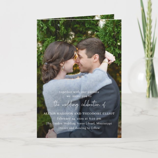Chic Black and White Photo Modern Wedding Invitation (Front)