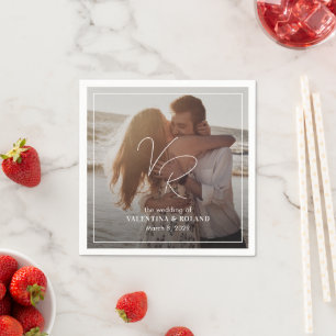 Chic Black and White Photo Modern Wedding Napkin