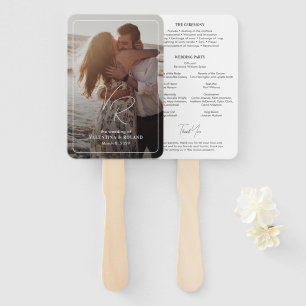 Chic Black and White Photo Modern Wedding Program Hand Fan