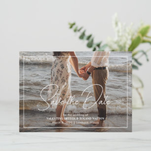 Chic Black and White Photo Modern Wedding Save The Date