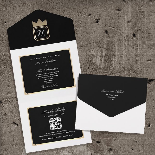  Chic Black and White Qr Code Wedding All In One Invitation (Creator Uploaded)