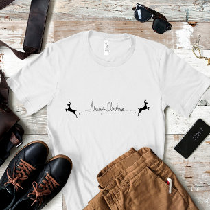 Chic Black and White Reindeer Merry Christmas T-Sh T-Shirt