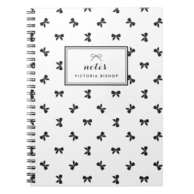 Chic Black and White Ribbons Pattern Custom Notebook (Front)