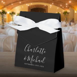 Chic Black And White Script Wedding Favour Box