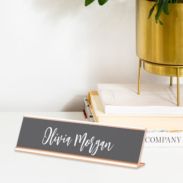 Chic Black and White Sketched Cursive Script Desk Name Plate (Creator Uploaded)