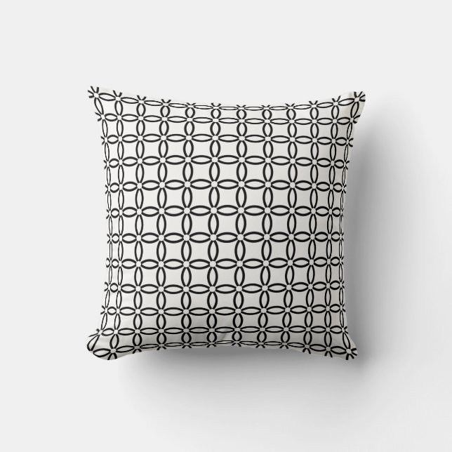 Chic Black and White Squares Geometric Pattern Throw Pillow (Front)