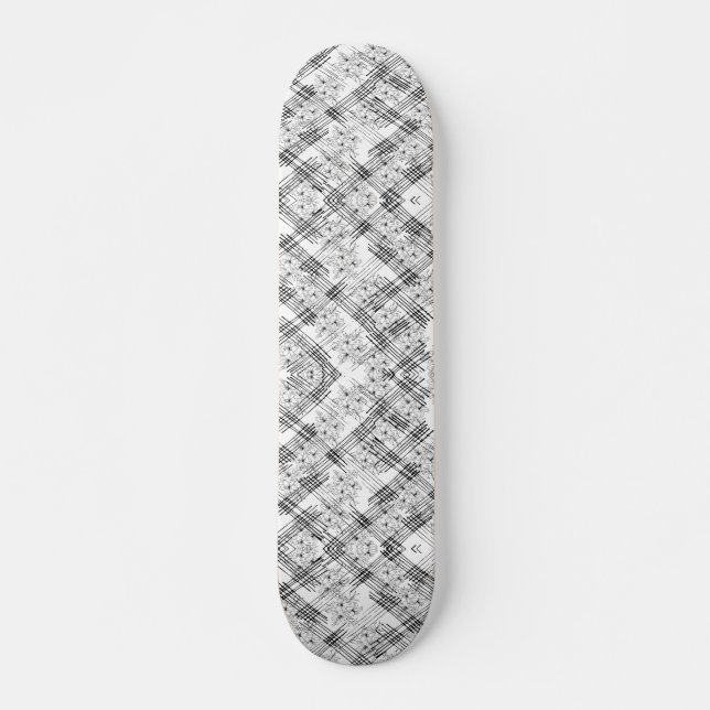 Chic Black and white stripes and flowers pattern Skateboard (Front)