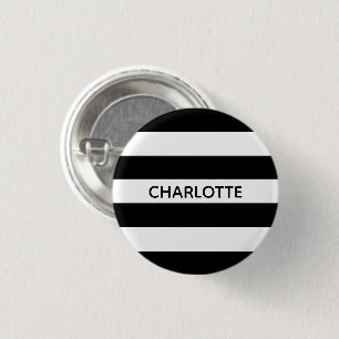 Chic black and white stripes custom name monogram 1 inch round button