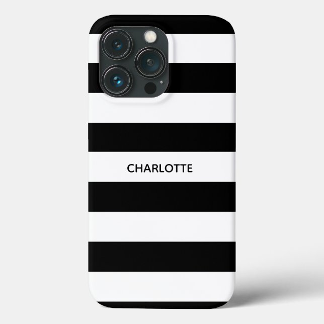 Chic black and white stripes custom name monogram Case-Mate iPhone case (Back)