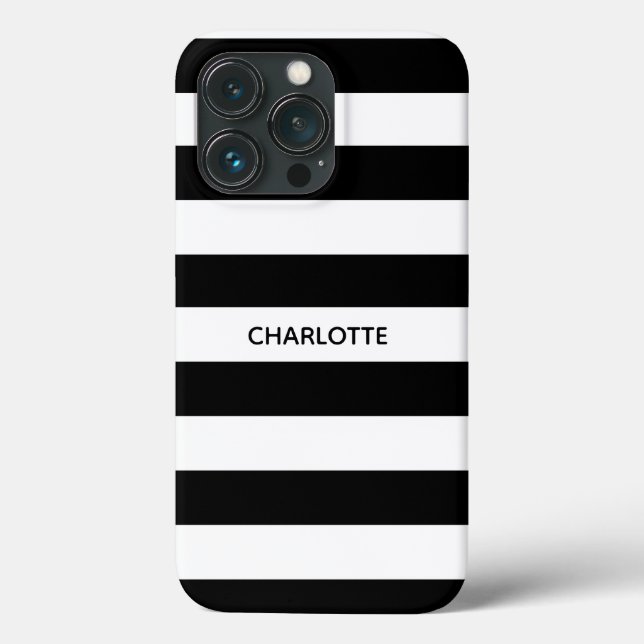 Chic black and white stripes custom name monogram Case-Mate iPhone case (Back)