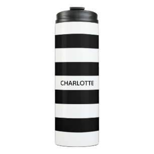 Chic black and white stripes custom name monogram thermal tumbler
