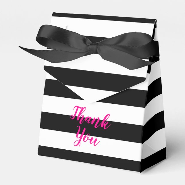 Chic Black and White Stripes Thank You Favor Box (Front Side)