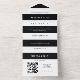 Chic Black and White Stripes Wedding All In One In All In One Invitation