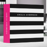 Chic Black and White Stripes with Pink Side Binder<br><div class="desc">This chic binder features black and white stripes pattern on the front and back with a pink colour side. Personalize it by replacing the placeholder text in the template to add your information. For more options such as to change the font, text size/colour and the spacing between letters click the...</div>
