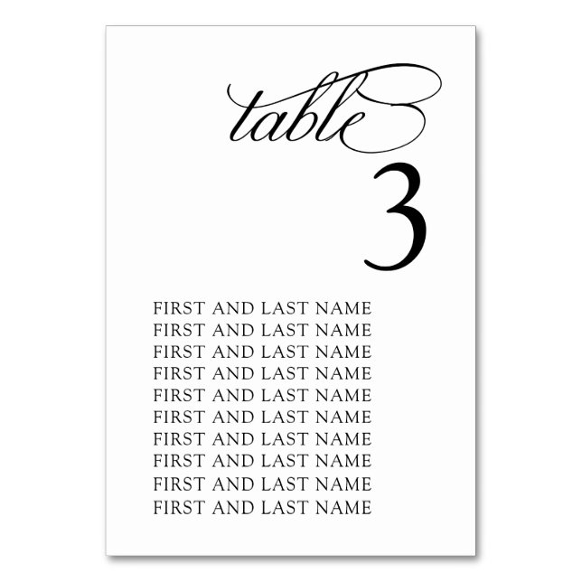 Chic Black and White Table Number Card (Front)